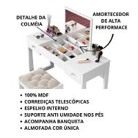 Escrivaninha Penteadeira Com Espelho E Banqueta Luanda Fenix Branco - 5