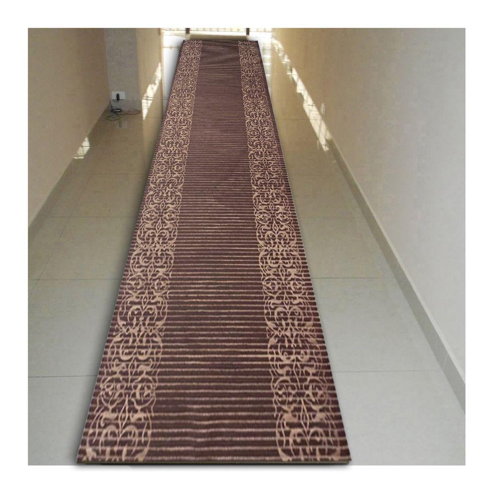 Tapete Passadeira Emborrachada Pvc Antiderrapante 0,65x5,00m Barrado Bege Marrom - 2