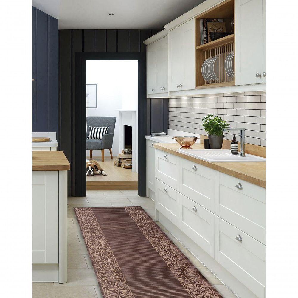 Tapete Passadeira Emborrachada Pvc Antiderrapante 0,65x4,00m Barrado Bege Marrom - 3