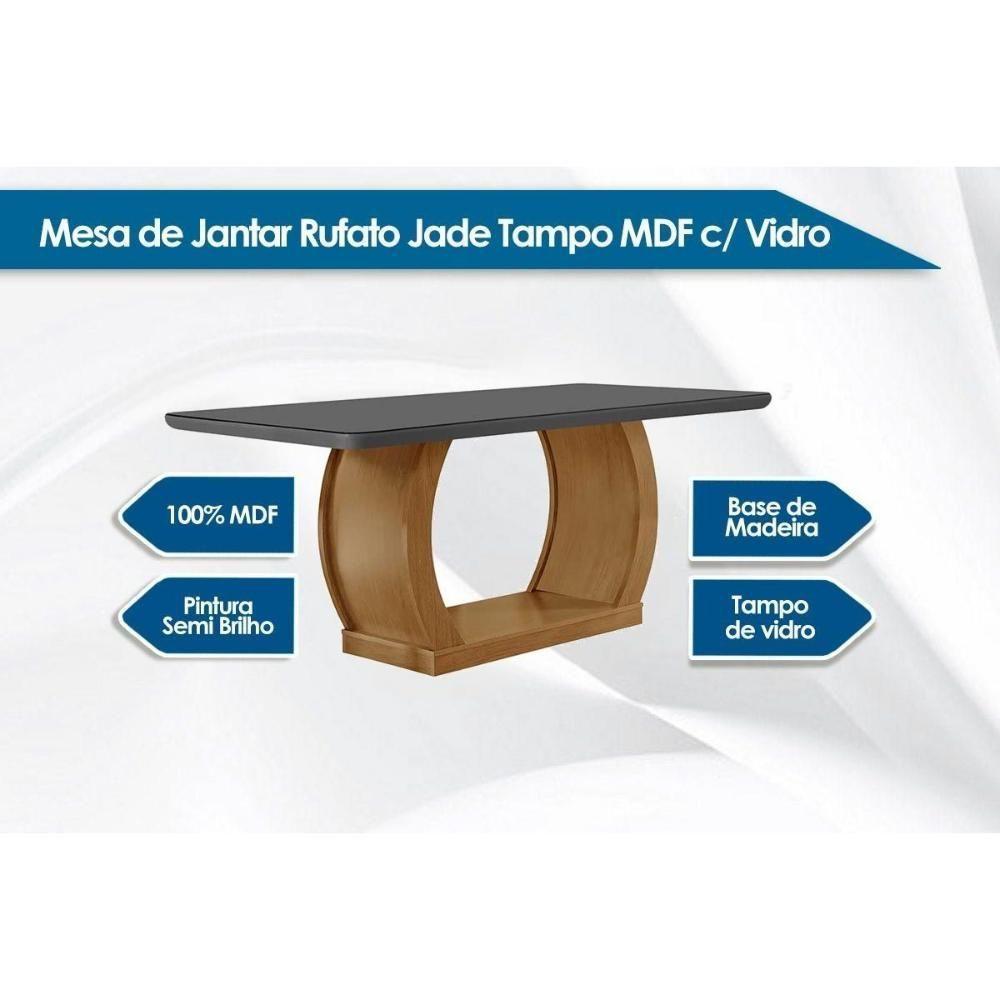 Sala De Jantar Completa Jade Tampo Madeirado C- Vidro Curvo 180x90 E 6 Cadeiras Melissa Imbuia - Veludo Capuccino - Rufato - 4