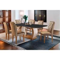 Sala De Jantar Completa Jade Tampo Madeirado C- Vidro Curvo 180x90 E 6 Cadeiras Melissa Imbuia - Veludo Capuccino - Rufato - 1