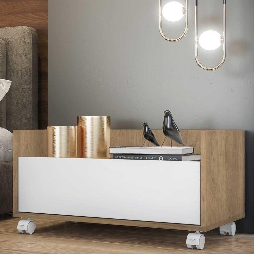 Mesa De Cabeceira 80Cm Com Rodízios Multimóveis V4006 Rustic/Branca Rustic/Branco - 7