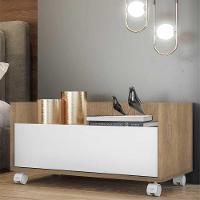 Mesa De Cabeceira 80Cm Com Rodízios Multimóveis V4006 Rustic/Branca Rustic/Branco - 7