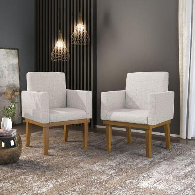 Kit 2 Poltronas Decorativas Nina Reforçada Linho Bege