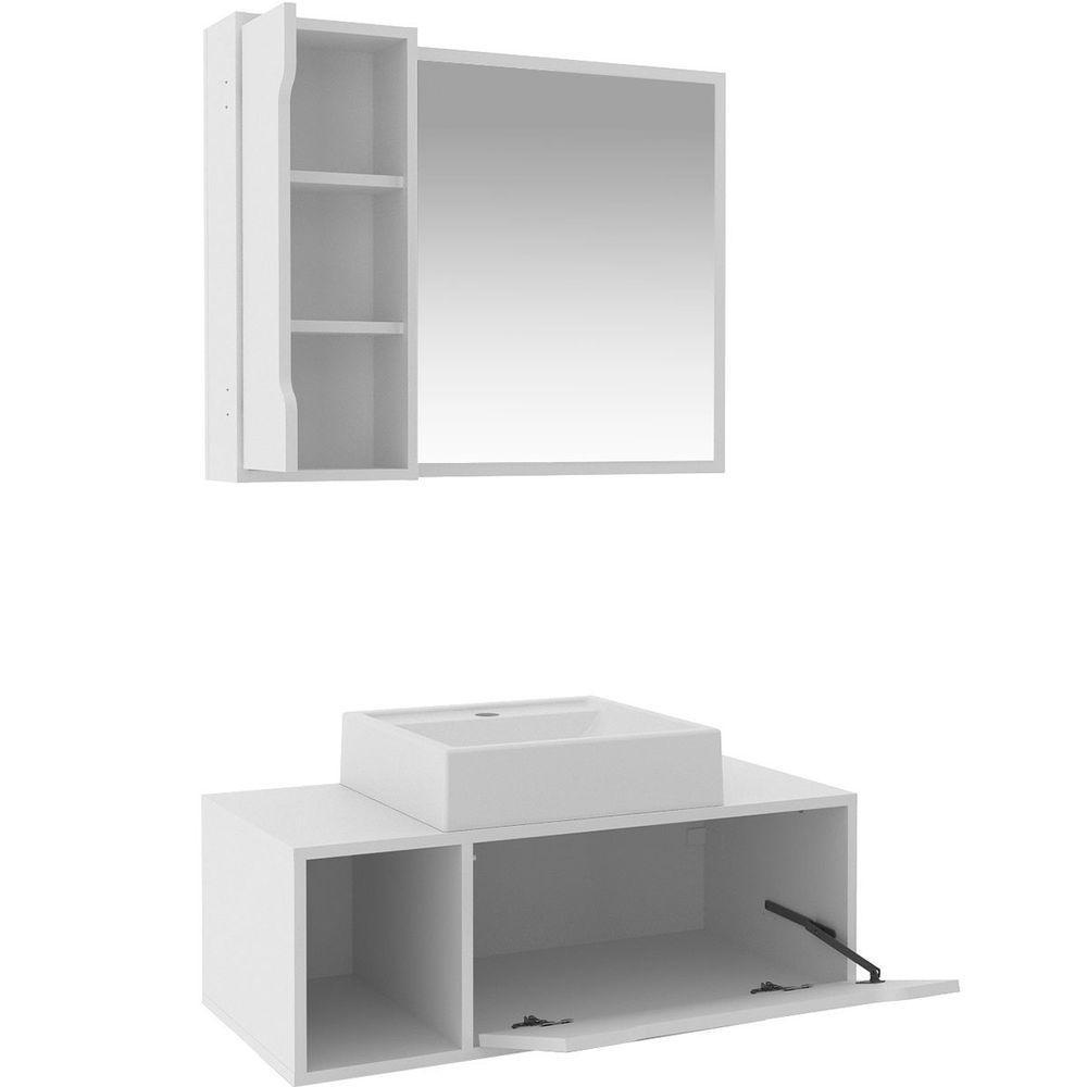 Kit Gabinete E Espelheira De Banheiro 80 Cm Com Cuba Karina Branco - 2