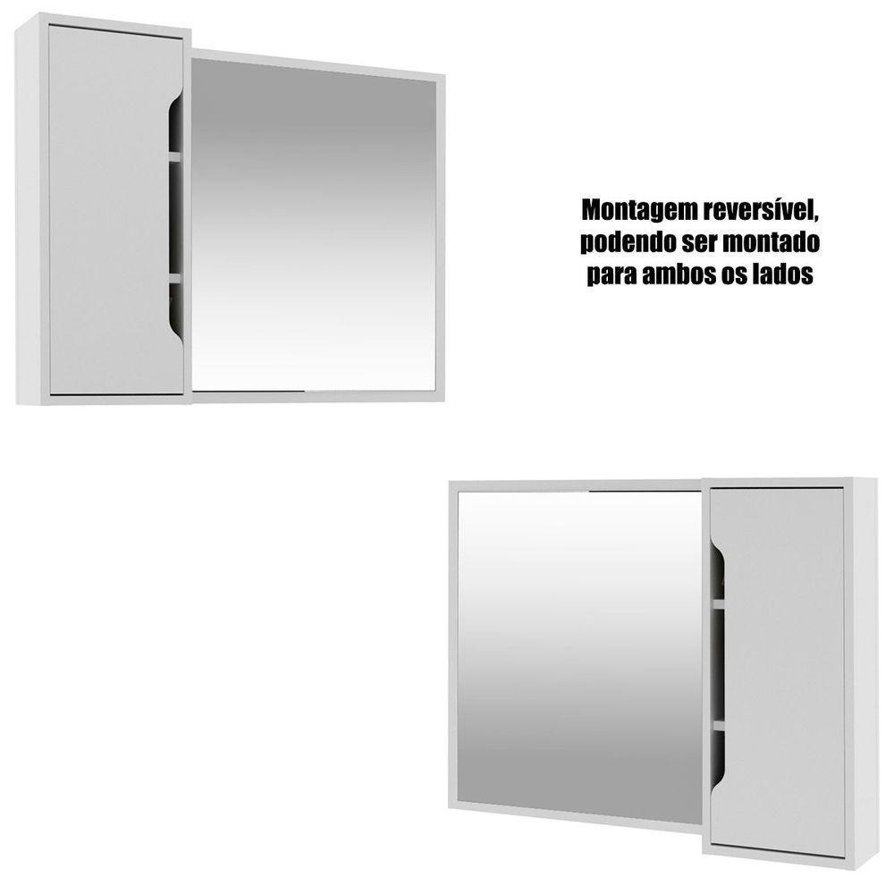 Kit Gabinete E Espelheira De Banheiro 80 Cm Com Cuba Karina Branco - 5