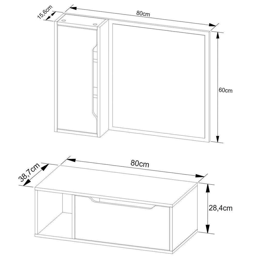 Kit Gabinete E Espelheira De Banheiro 80 Cm Com Cuba Karina Branco - 8