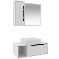 Kit Gabinete E Espelheira De Banheiro 80 Cm Com Cuba Karina Branco - 1