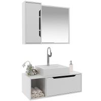 Kit Gabinete E Espelheira De Banheiro 80 Cm Com Cuba Karina Branco - 6