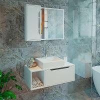 Kit Gabinete E Espelheira De Banheiro 80 Cm Com Cuba Karina Branco - 7