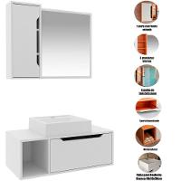Kit Gabinete E Espelheira De Banheiro 80 Cm Com Cuba Karina Branco - 9