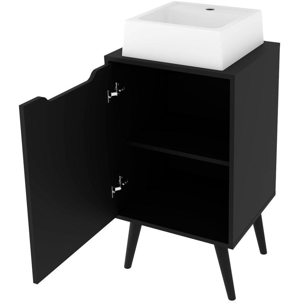 Gabinete Para Banheiro 45 Cm Cuba Quadrada 1 Porta Retrô Preto - 4