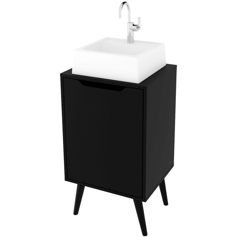 Gabinete Para Banheiro 45 Cm Cuba Quadrada 1 Porta Retrô Preto - 8