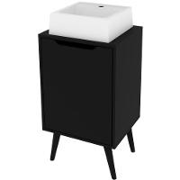 Gabinete Para Banheiro 45 Cm Cuba Quadrada 1 Porta Retrô Preto - 1
