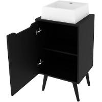 Gabinete Para Banheiro 45 Cm Cuba Quadrada 1 Porta Retrô Preto