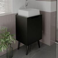 Gabinete Para Banheiro 45 Cm Cuba Quadrada 1 Porta Retrô Preto - 9
