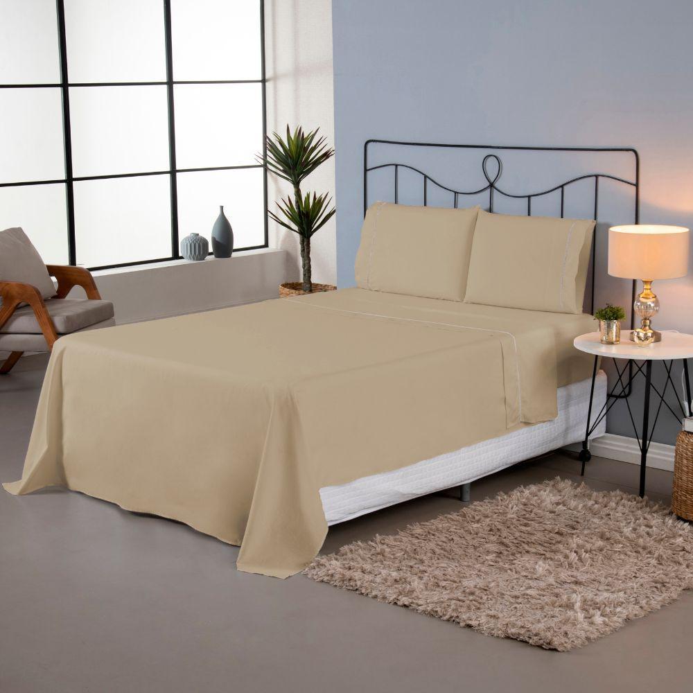 Jogo De Lençol Ponto Palito Completo 4 Peças Casal 80% Algodão - 20% Poliéster Percal 140 Fios Cor:cáqui - 4