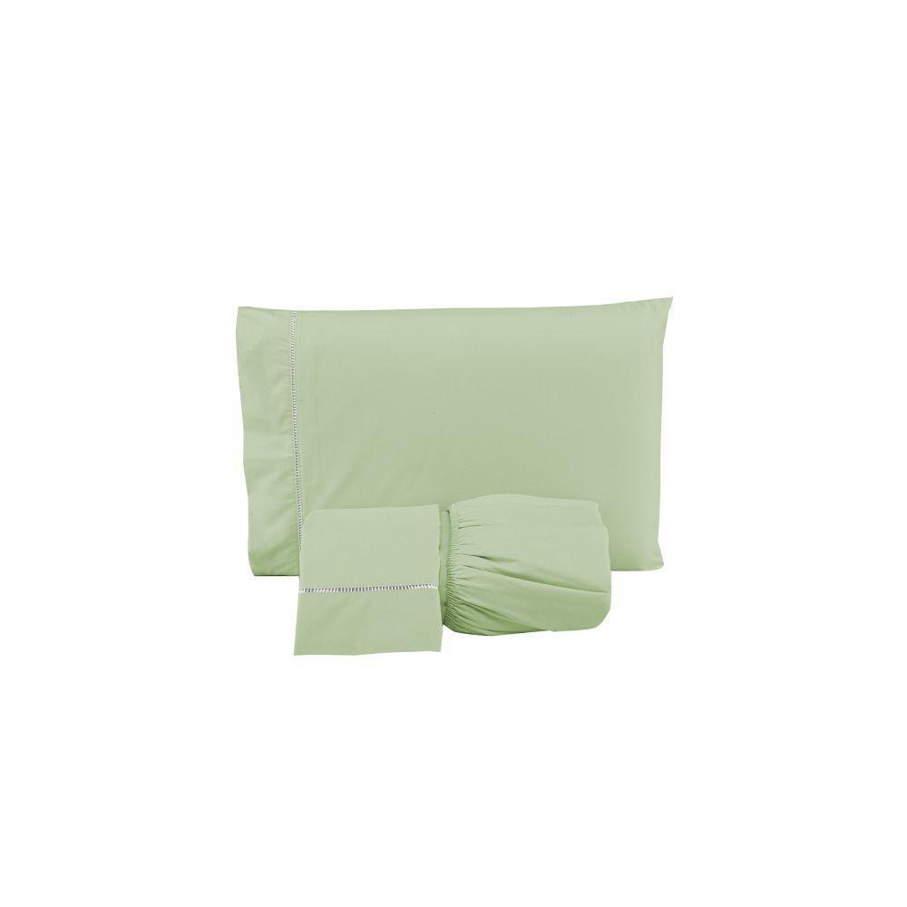 Jogo De Lençol Ponto Palito Simples 3 Peças Queen 80% Algodão - 20% Poliéster Percal 140 Fios Cor:verde - 1