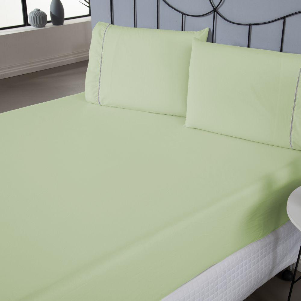 Jogo De Lençol Ponto Palito Simples 3 Peças Queen 80% Algodão - 20% Poliéster Percal 140 Fios Cor:verde - 3