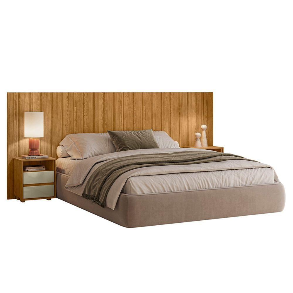 Cabeceira De Cama Extensível Com Mesa De Cabeceira Mdf Fiori Cumaru-opala - 1