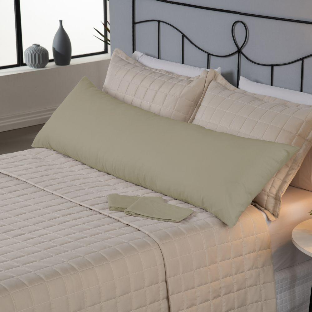 Capa Para Travesseiro Fofuxão 1 Peça 1,46m X 46cm 80% Algodão - 20% Poliéster Percal 140 Fios Com Zíper Cor:cáqui - 3