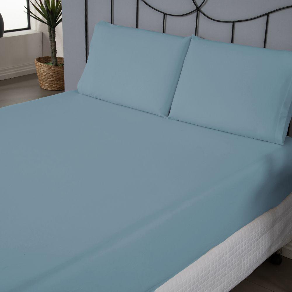 Jogo De Lençol Dia A Dia Liso 3 Peças Queen 80% Algodão - 20% Poliéster Percal 140 Fios Cor:azul - 3