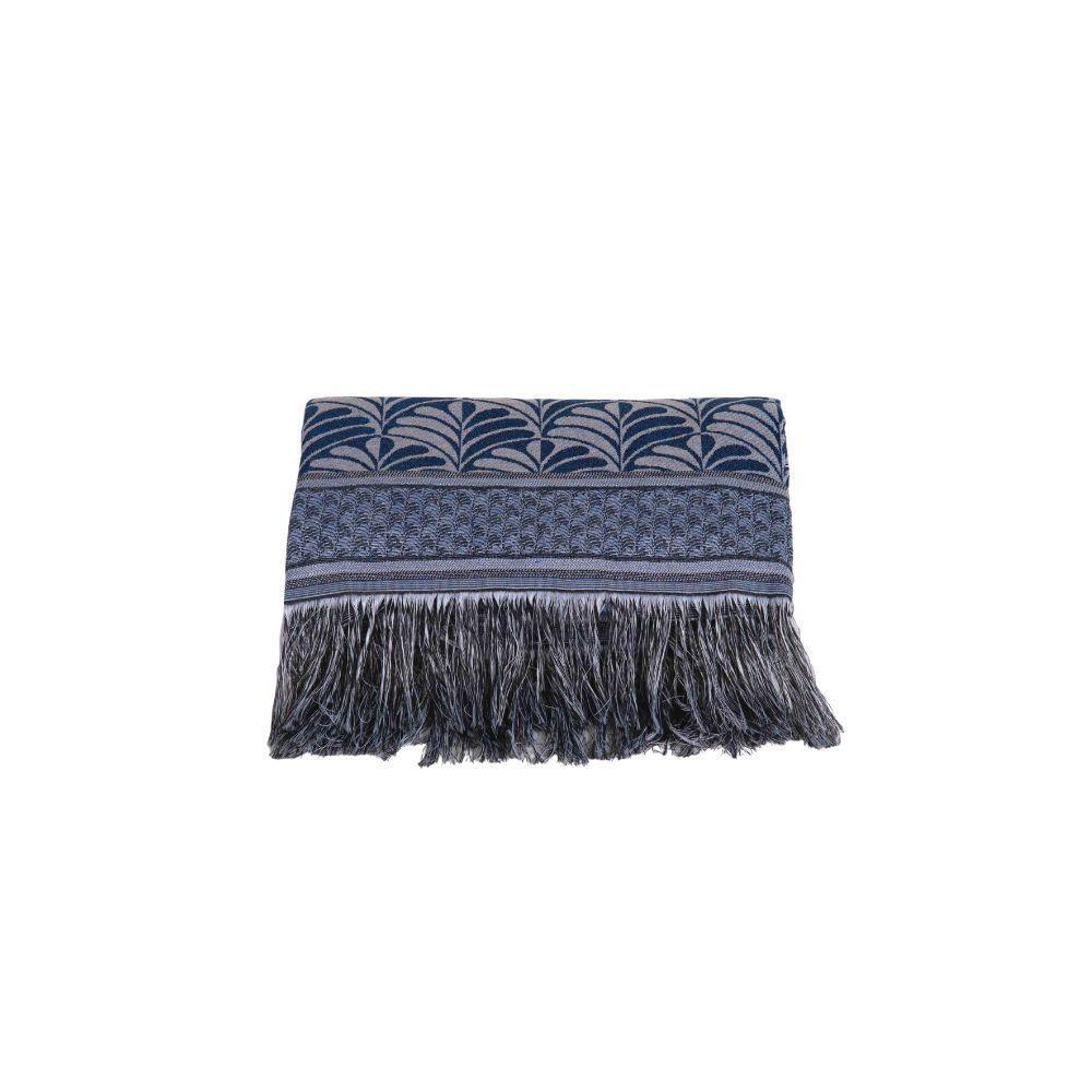 Xale Para Sofá Com Franja Luxor 1 Peça 2,10m X 1,35m 60% Algodão - 40% Poliéster Tecido Jacquard Cor:azul Palmeira - 1