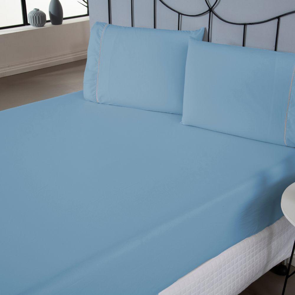 Jogo De Lençol Ponto Palito Simples 3 Peças Casal 80% Algodão - 20% Poliéster Percal 140 Fios Cor:azul - 4