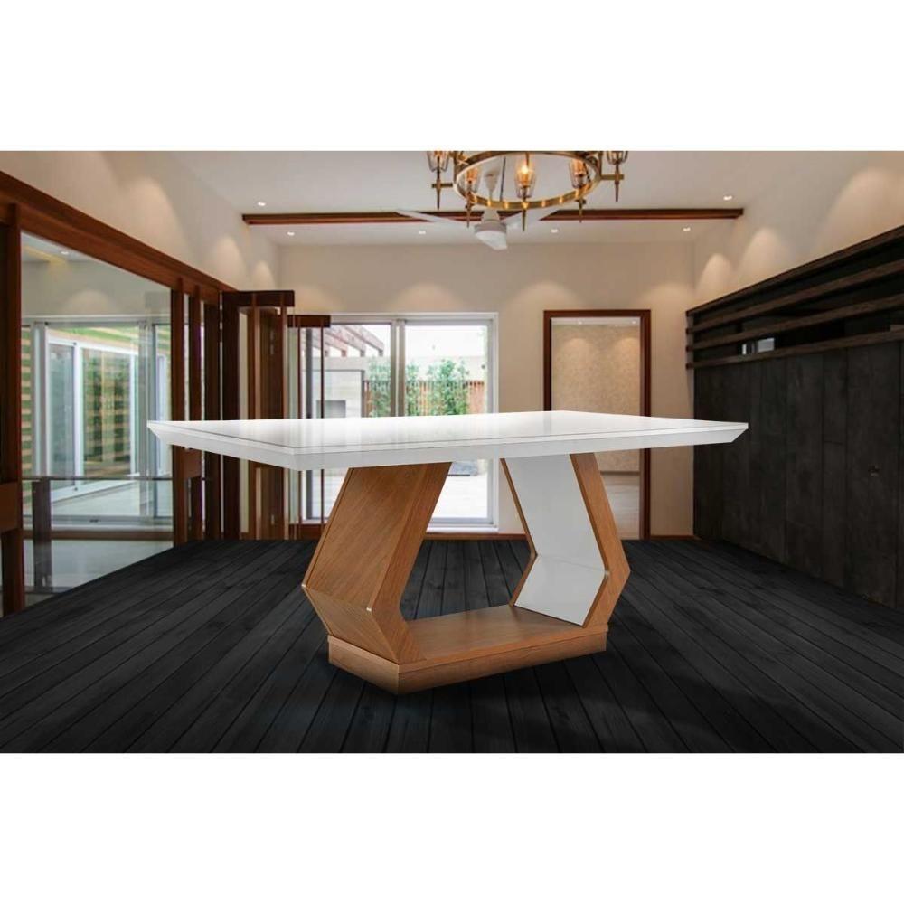Mesa De Sala Jantar Alvorada C- Tampo 180x90cm Madeirado Vidro Canto Reto - Imbuia-off White - Rufato - 1