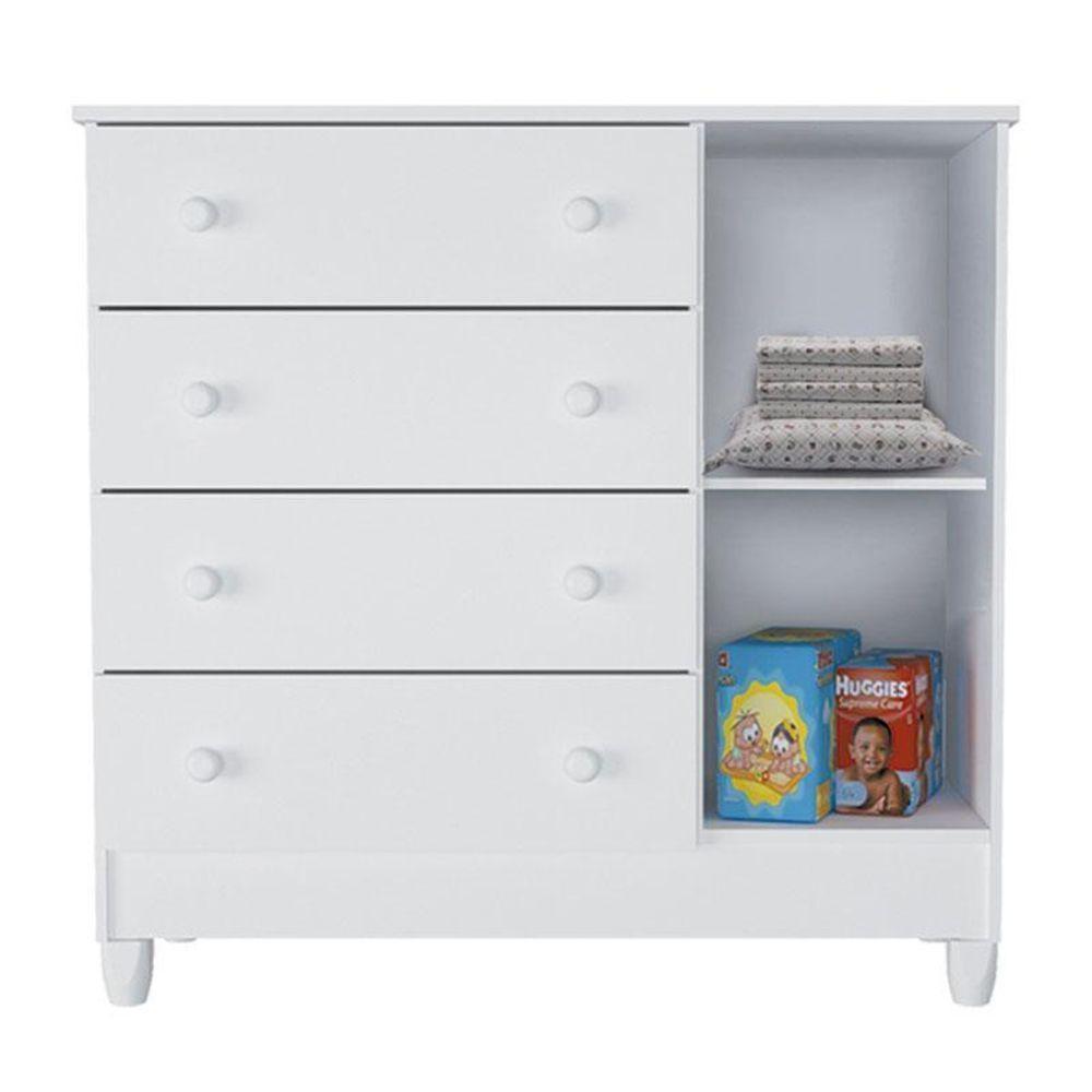 Berço Americano Mirelle E Cômoda Infantil Selena Branco Brilho Com Colchão - Carolina - 3