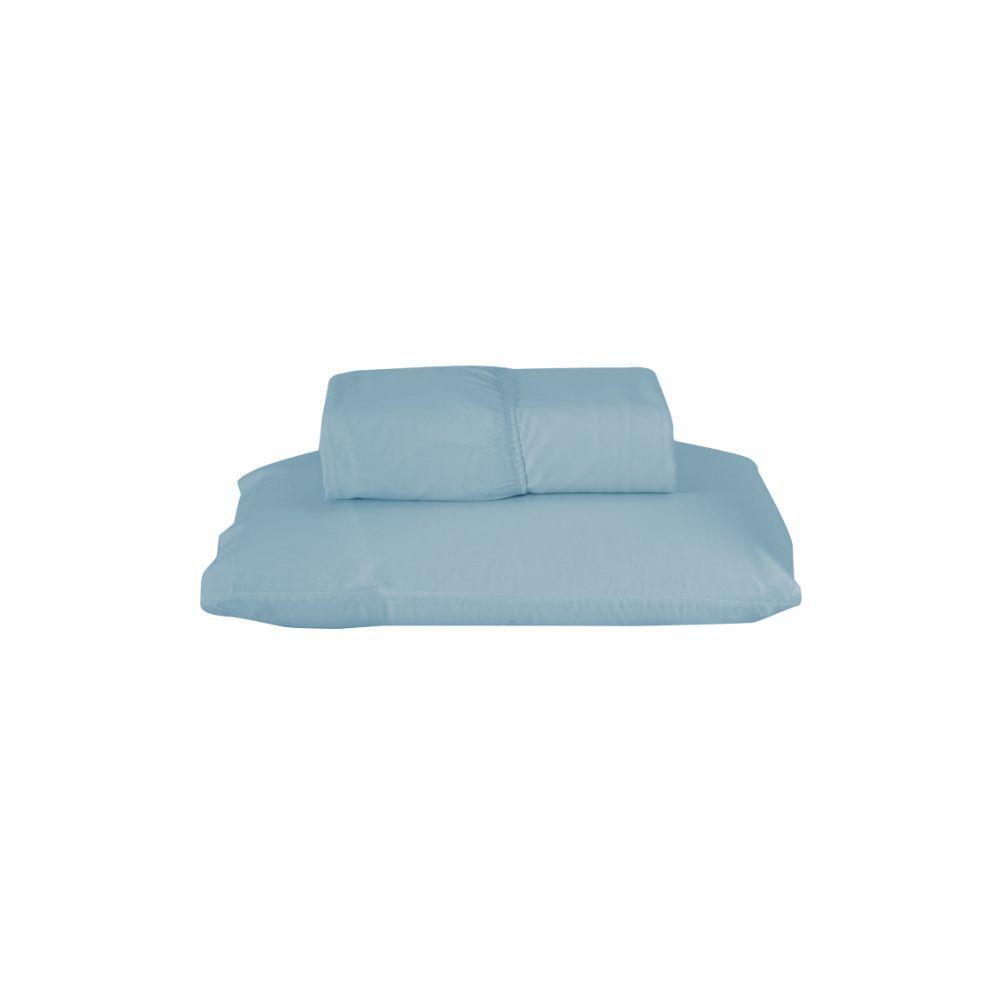 Jogo De Lençol Dia A Dia Liso 2 Peças Solteiro 80% Algodão - 20% Poliéster Percal 140 Fios Cor:azul - 1