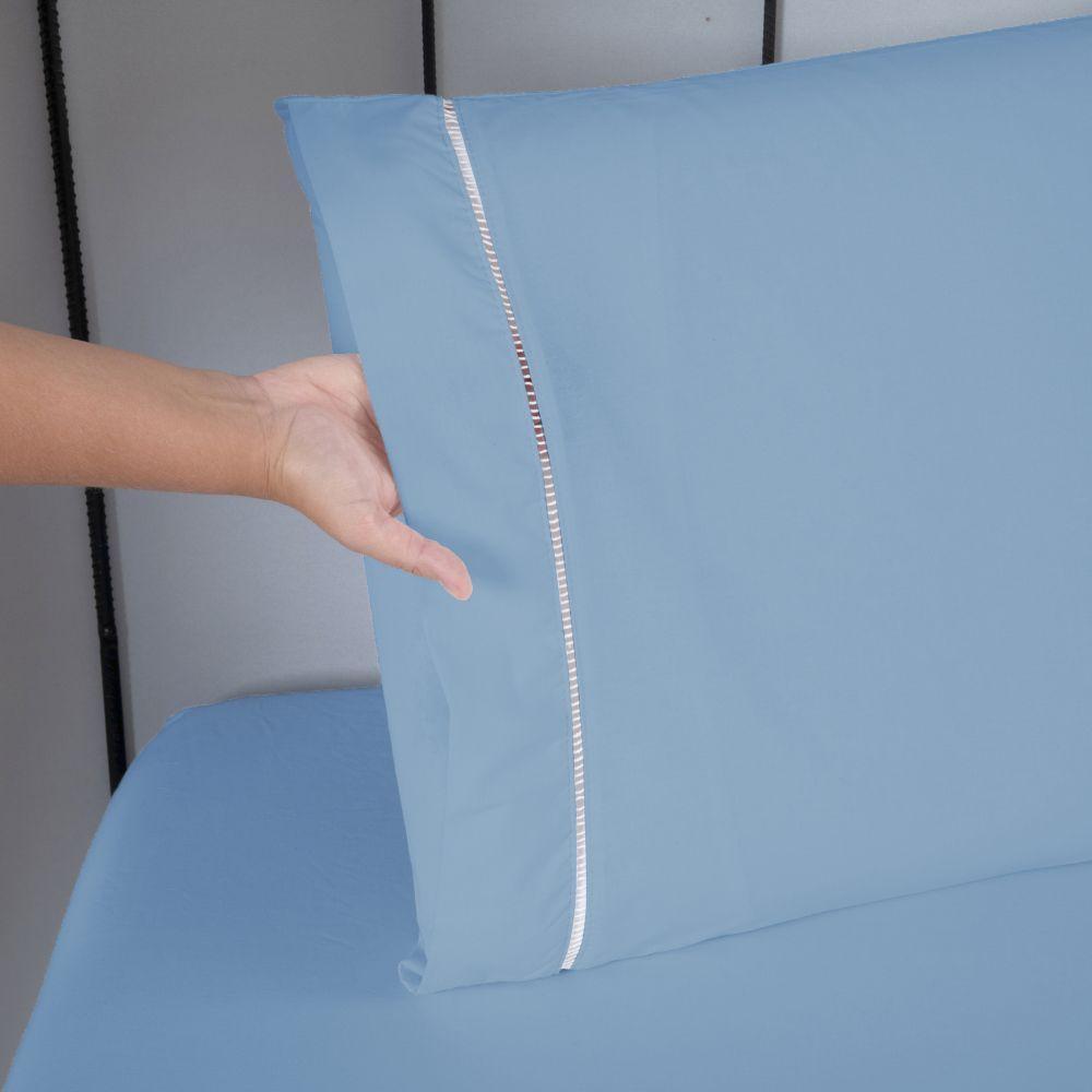 Jogo De Lençol Ponto Palito Completo 3 Peças Solteiro 80% Algodão - 20% Poliéster Percal 140 Fios Cor:azul - 4