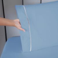 Jogo De Lençol Ponto Palito Completo 3 Peças Solteiro 80% Algodão - 20% Poliéster Percal 140 Fios Cor:azul - 4