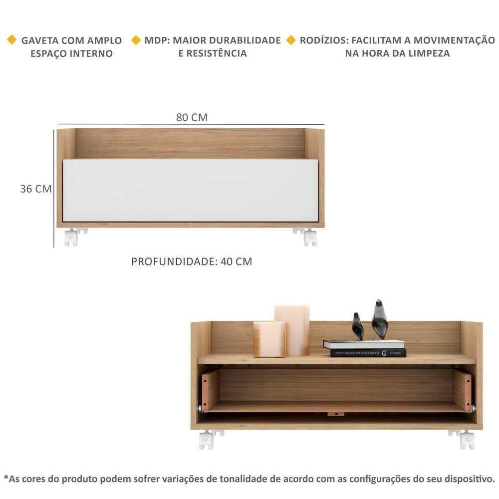 Gabinete Armário Banheiro 80Cm Com Rodízios Multimóveis V5002 Rustic/Branco Rustic/Branco - 6