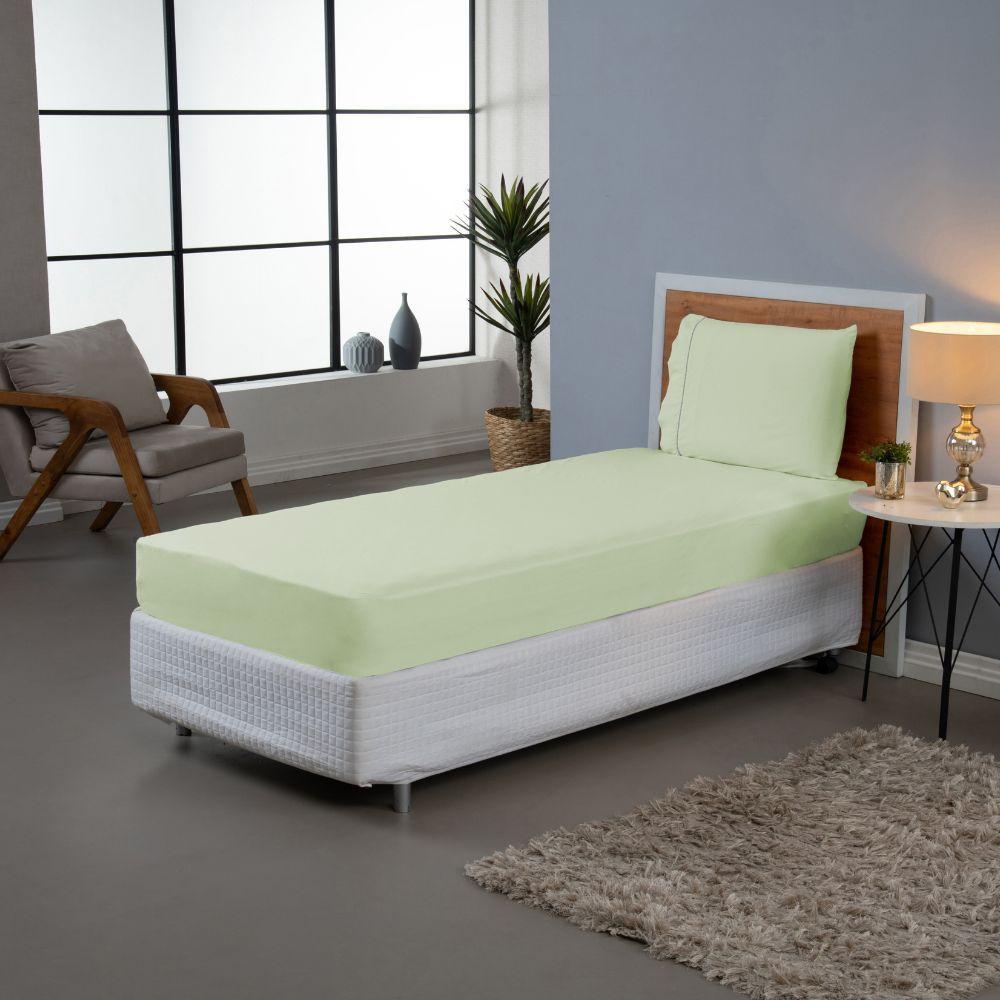 Jogo De Lençol Ponto Palito Simples 2 Peças Solteiro 80% Algodão - 20% Poliéster Percal 140 Fios Cor:verde - 2