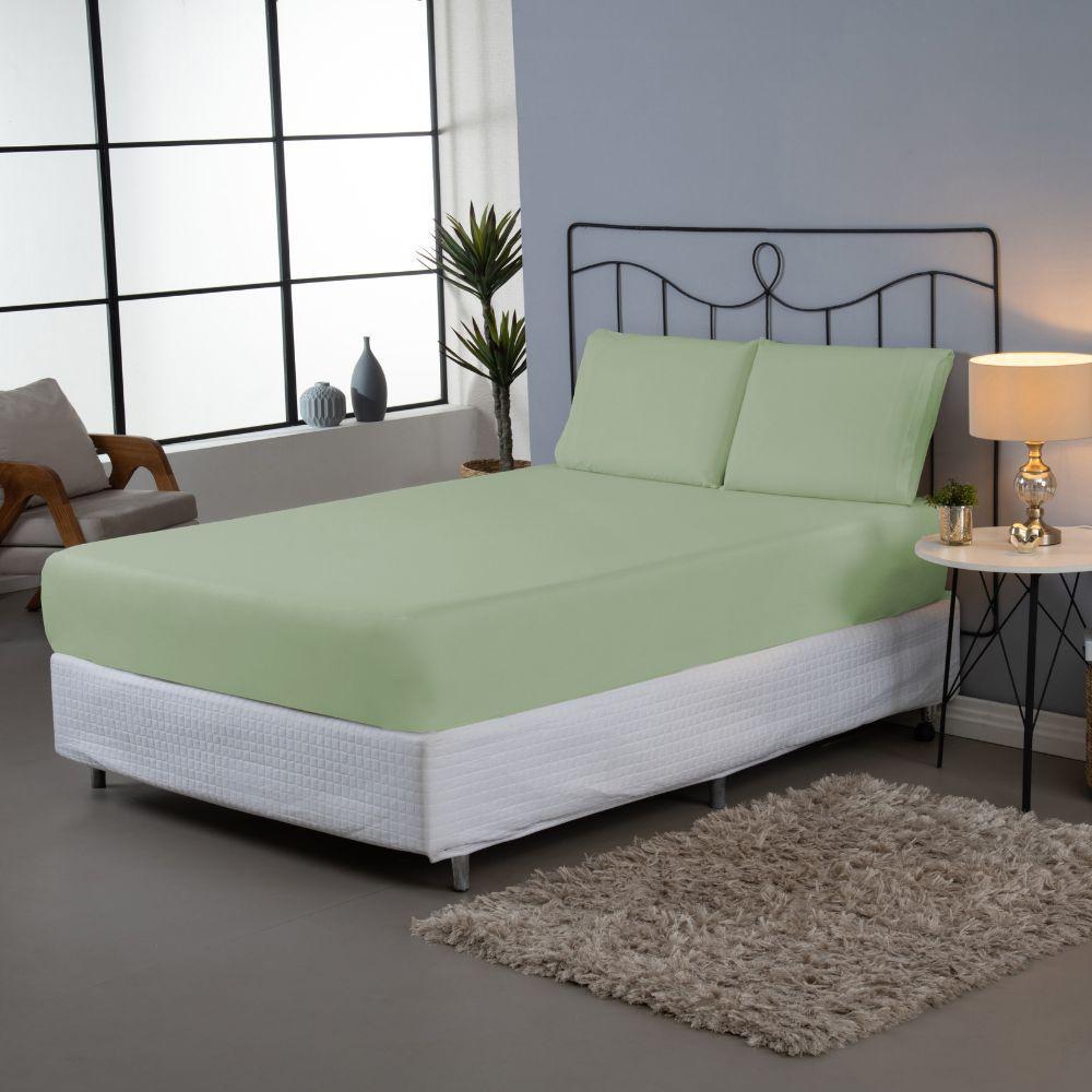 Jogo De Lençol Dia A Dia Liso 3 Peças King 80% Algodão - 20% Poliéster Percal 140 Fios Cor:verde - 2