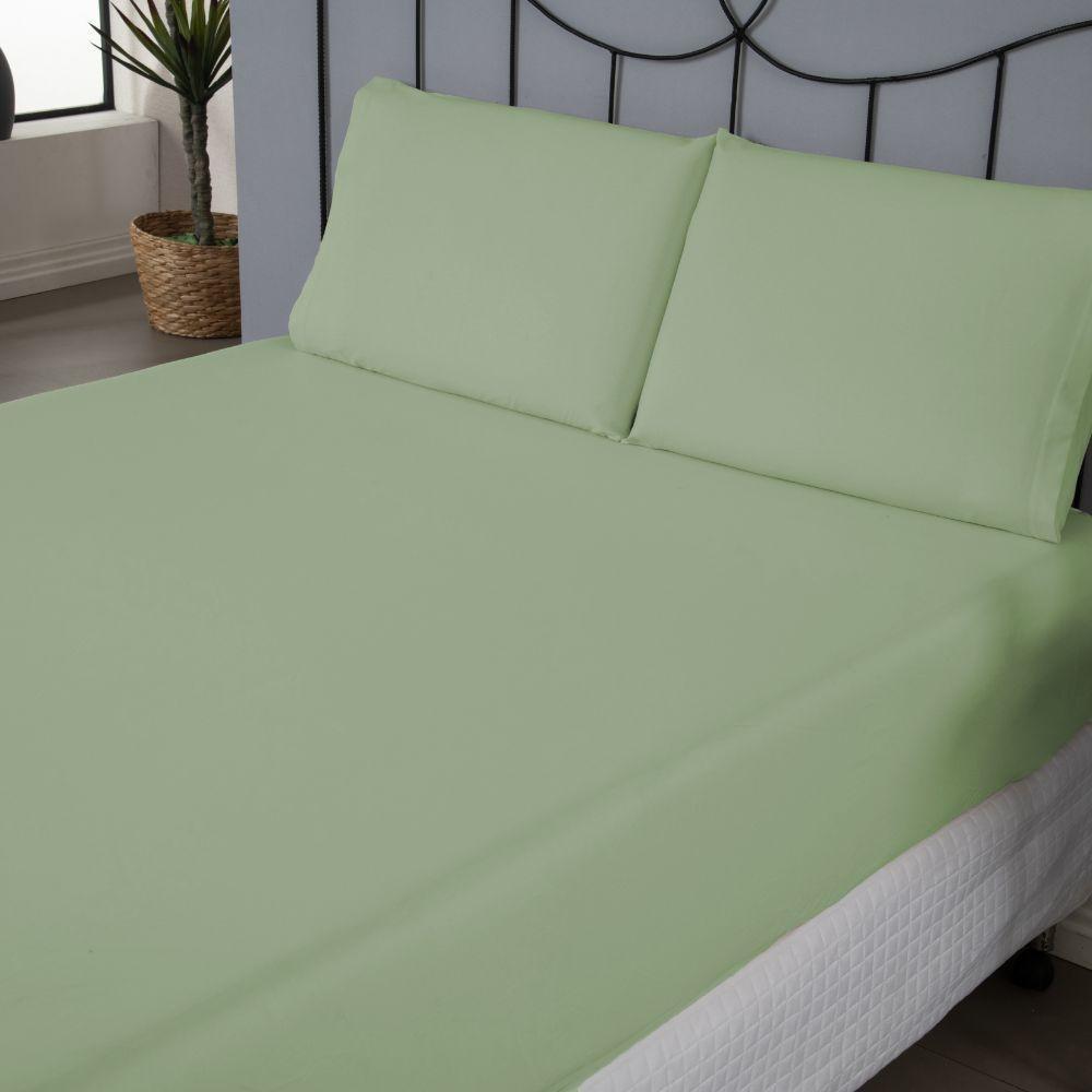 Jogo De Lençol Dia A Dia Liso 3 Peças King 80% Algodão - 20% Poliéster Percal 140 Fios Cor:verde - 3