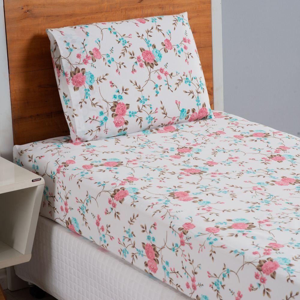 Jogo De Lençol Dia A Dia Estampado 2 Peças Solteiro 80% Algodão - 20% Poliéster Percal 180 Fios Cor:floral Rosê - 3