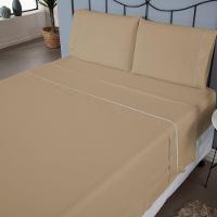 Jogo De Lençol Ponto Palito Completo 4 Peças King 80% Algodão - 20% Poliéster Percal 140 Fios Cor:cáqui - 3