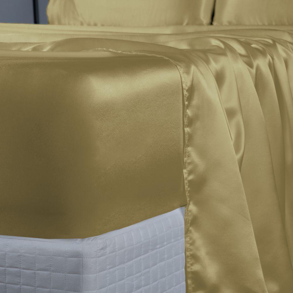 Jogo De Lençol Sublime 4 Peças Queen 100% Poliéster Tecido Cetim Charmousse Cor:dourado - 4