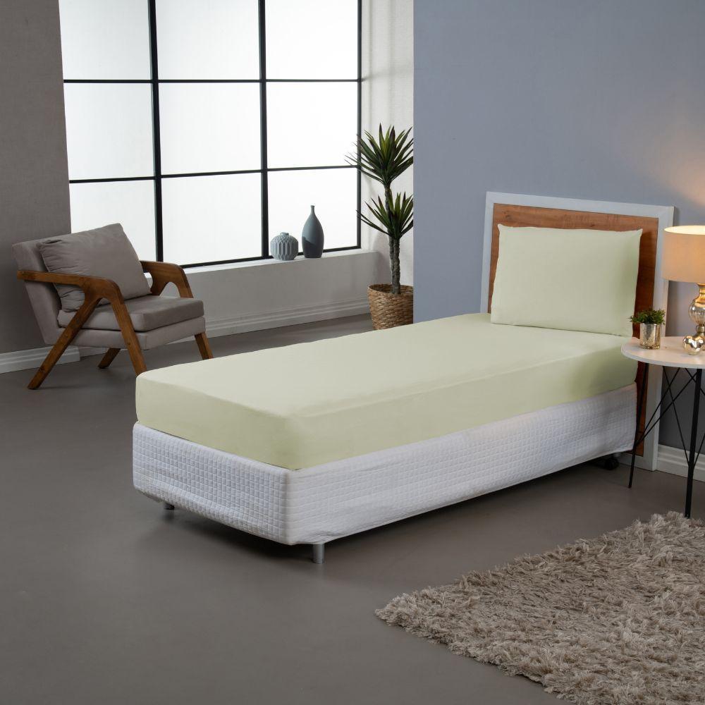 Jogo De Lençol Dia A Dia Liso 2 Peças Solteiro 80% Algodão - 20% Poliéster Percal 140 Fios Cor:palha - 2