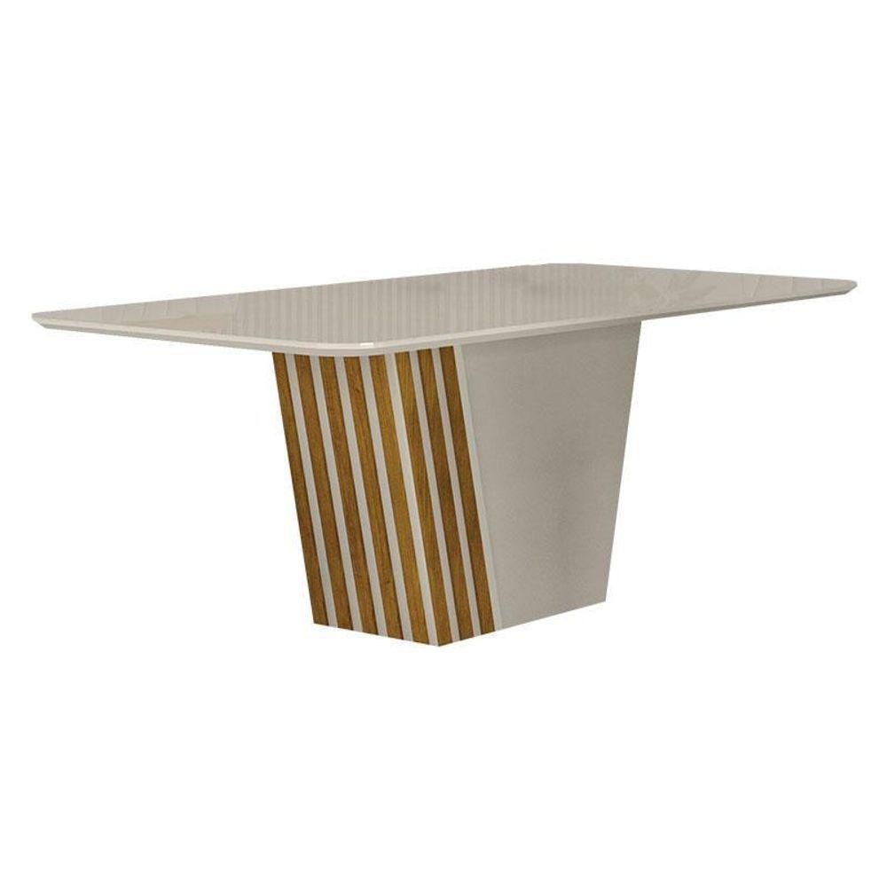 Mesa De Jantar Liz 1,80 Com Vidro Off White Freijó Off – Leifer Móveis - 1