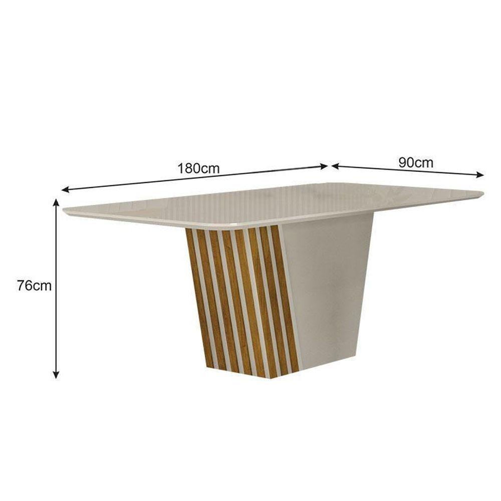 Mesa De Jantar Liz 1,80 Com Vidro Off White Freijó Off – Leifer Móveis - 2