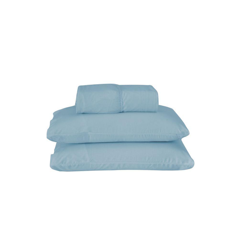 Jogo De Lençol Dia A Dia Liso 3 Peças King 80% Algodão - 20% Poliéster Percal 140 Fios Cor:azul - 1