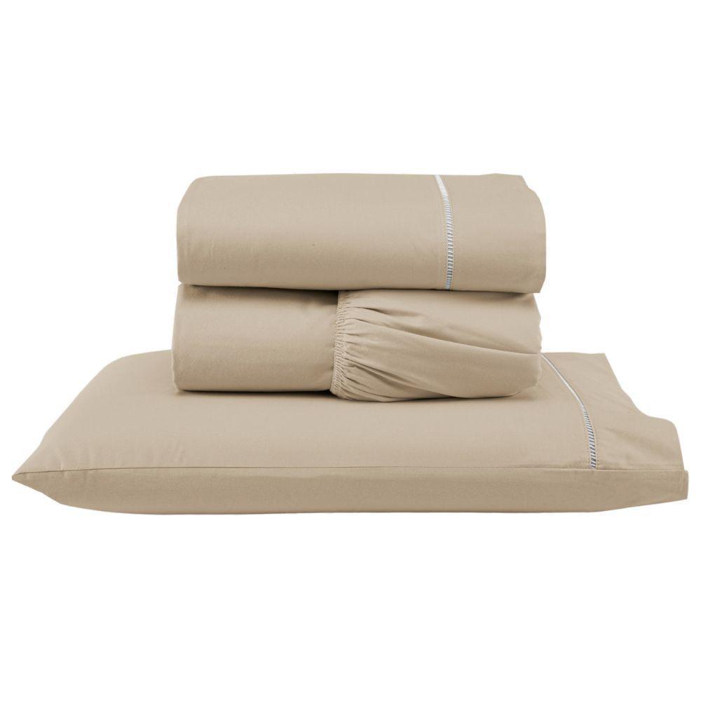 Jogo De Lençol Ponto Palito Completo 3 Peças Solteiro 80% Algodão - 20% Poliéster Percal 140 Fios Cor:cáqui - 1