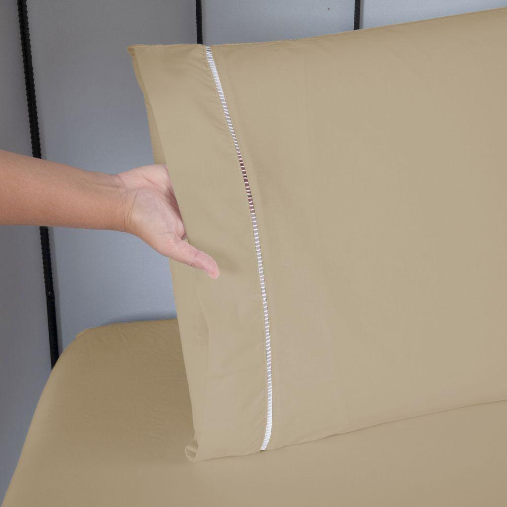 Jogo De Lençol Ponto Palito Completo 3 Peças Solteiro 80% Algodão - 20% Poliéster Percal 140 Fios Cor:cáqui - 4