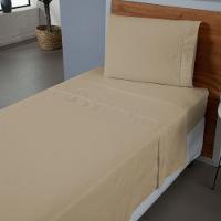 Jogo De Lençol Ponto Palito Completo 3 Peças Solteiro 80% Algodão - 20% Poliéster Percal 140 Fios Cor:cáqui - 3