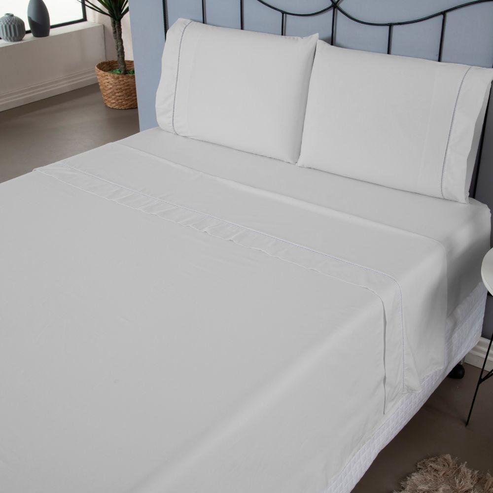 Jogo De Lençol Ponto Palito Completo 4 Peças King 80% Algodão - 20% Poliéster Percal 140 Fios Cor:branco - 3