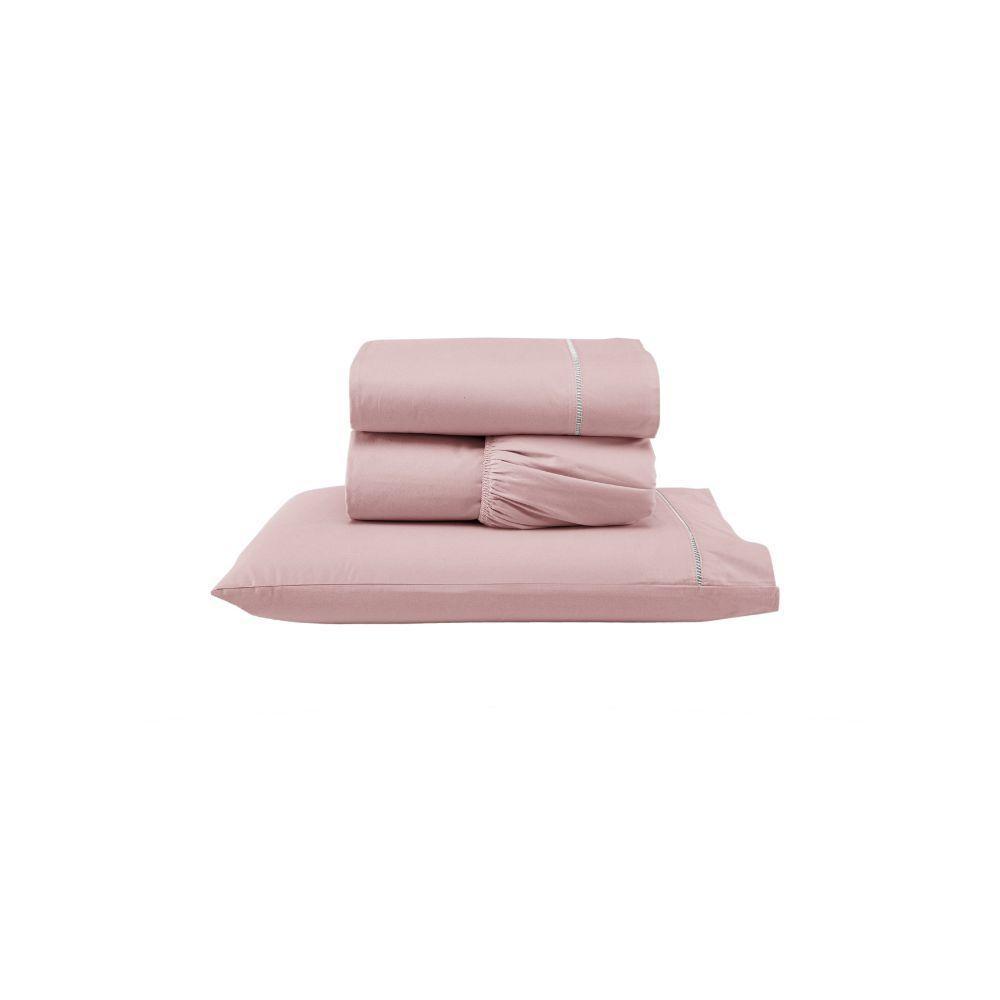 Jogo De Lençol Ponto Palito Completo 3 Peças Solteiro 80% Algodão - 20% Poliéster Percal 140 Fios Cor:rosê - 1