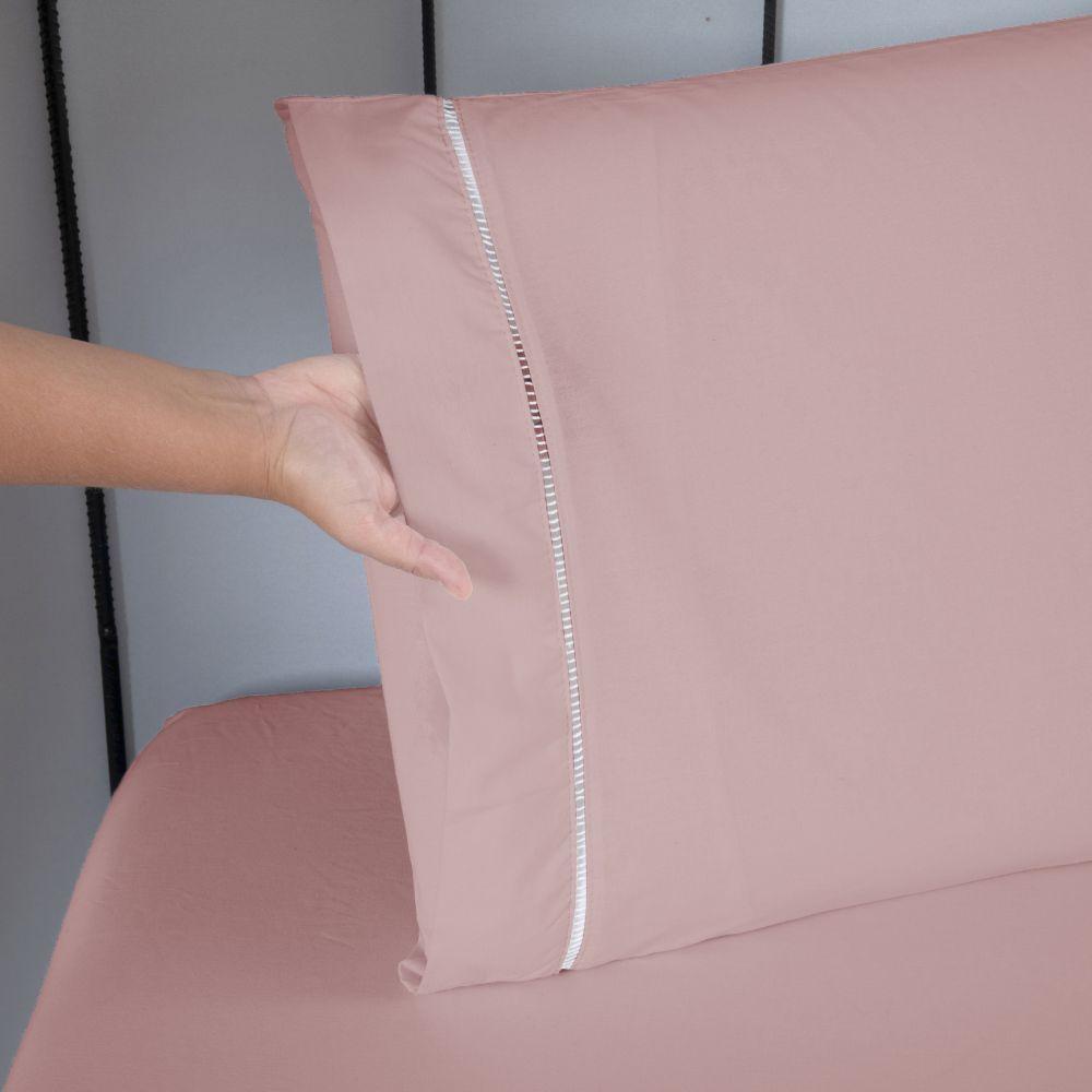 Jogo De Lençol Ponto Palito Completo 3 Peças Solteiro 80% Algodão - 20% Poliéster Percal 140 Fios Cor:rosê - 4